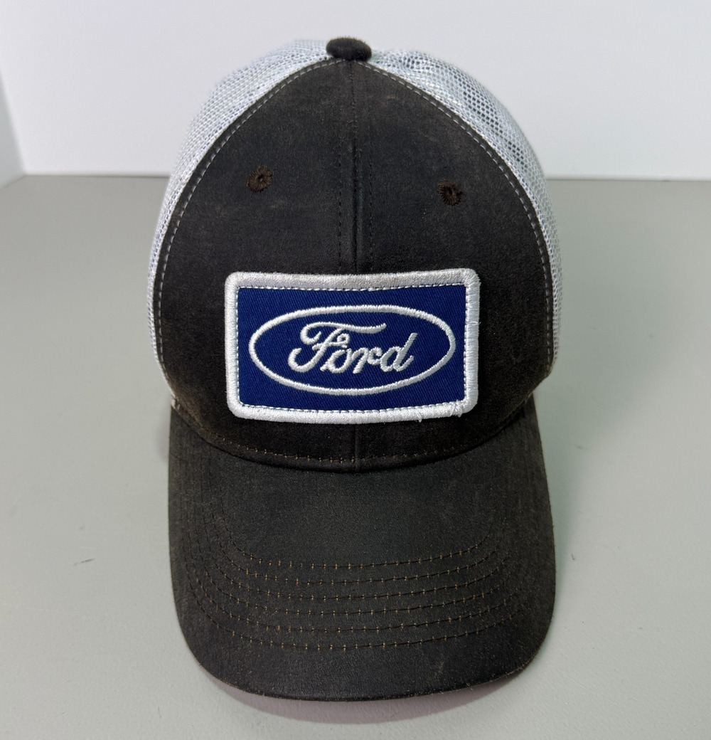 Ford Motor Co Blue Oval Patch Trucker Hat Brown White Mesh Snapback Outdoor Cap